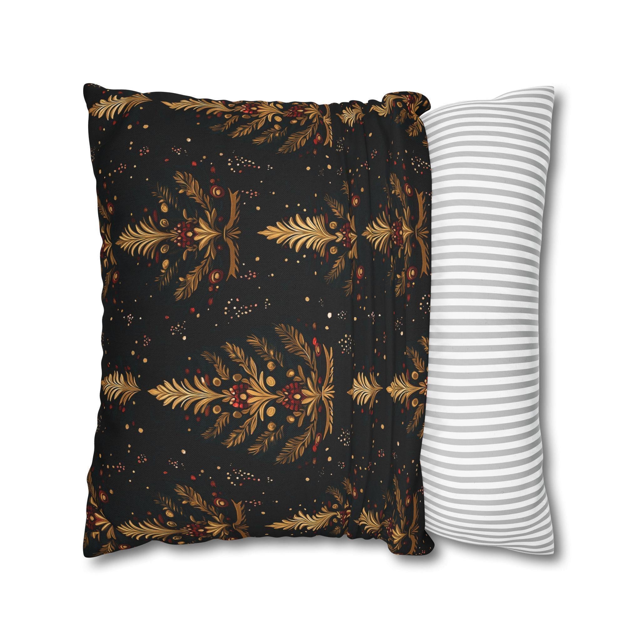 Elegant Christmas Tree Pillow Cover: Gold & Red Holiday Decor