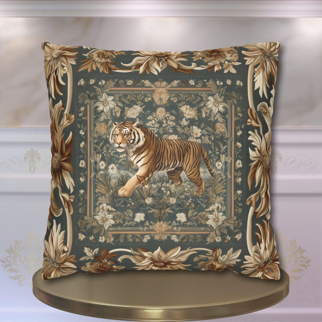 Tibetan Tiger Botanical Tapestry Pillow Cover: William Morris Inspired Garden Art