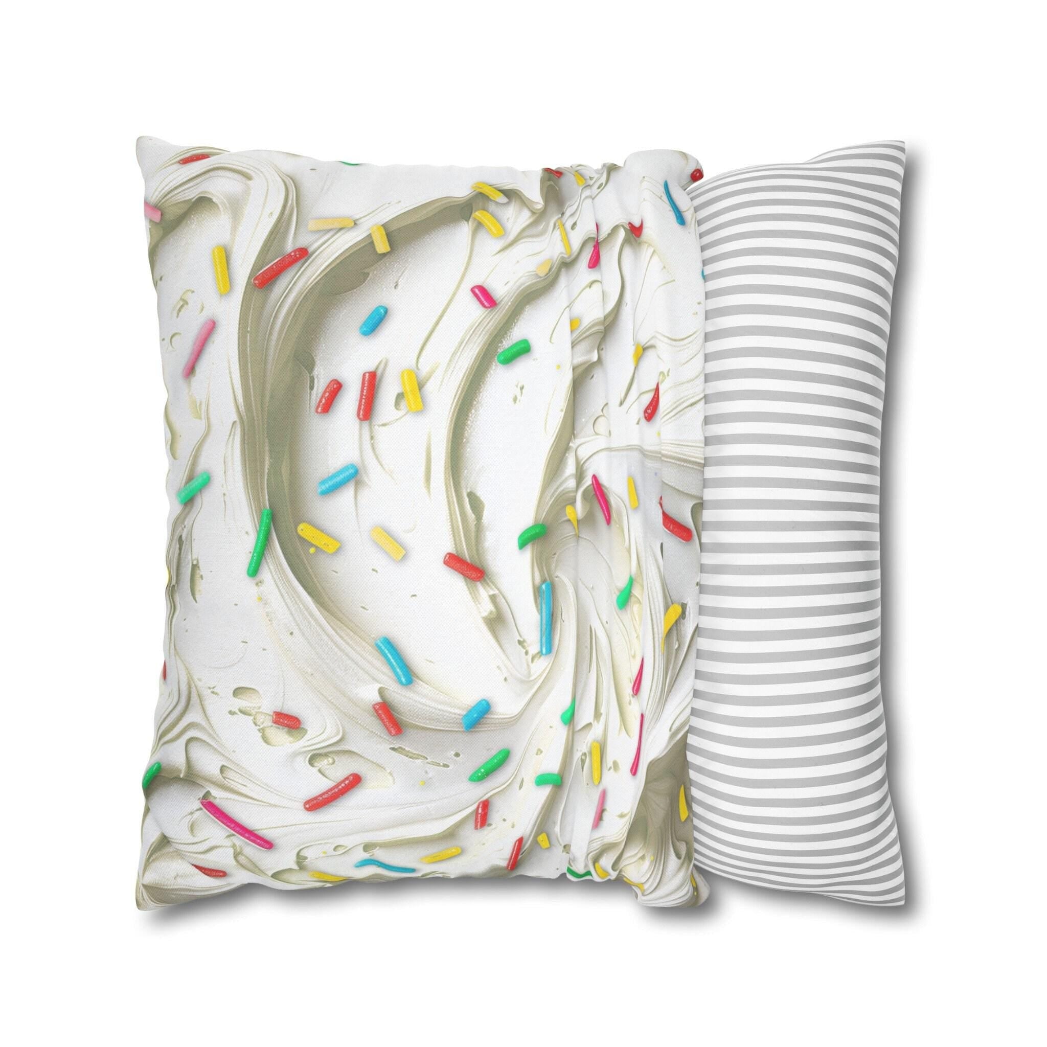 Square Throw Pillow Cover: Simulated Frosting with Rainbow Sprinkles - Sweet Home Decor