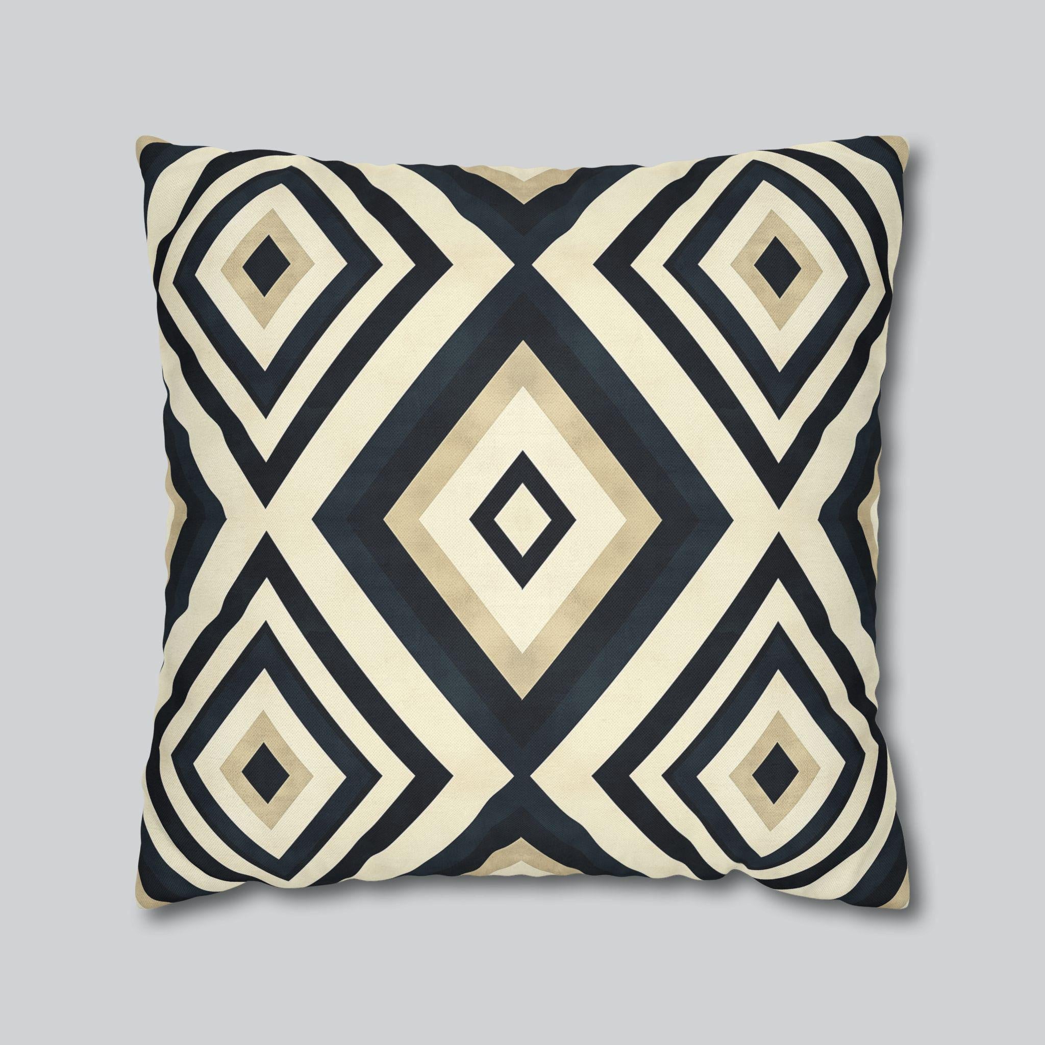 Diamond Geometric Pillow Cover: Navy, Cream & Beige - Modern Decor