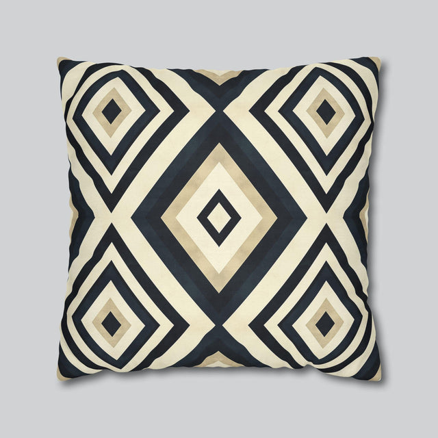 Diamond Geometric Pillow Cover: Navy, Cream & Beige - Modern Decor