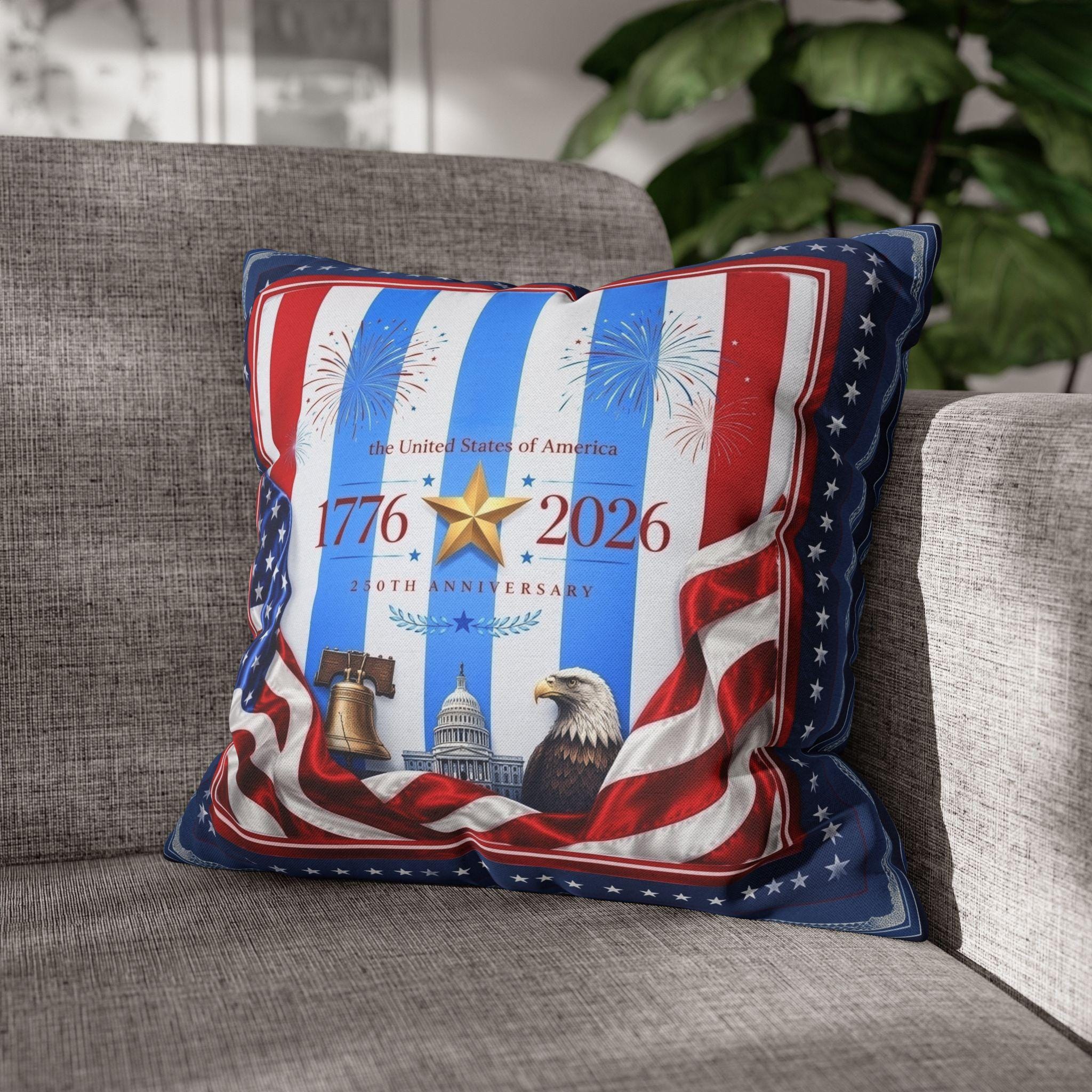 Patriotic Throw Pillow Cover: USA 250th Anniversary, 1776-2026 Limited Edition Decor