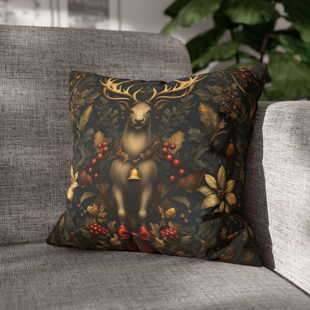 Reindeer Christmas Pillow Cover: William Morris Inspired Botanical Holiday Accent