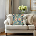 William Morris Pimpernel-Inspired Pillow Cover: Modern Blue & Coral Pink Botanical