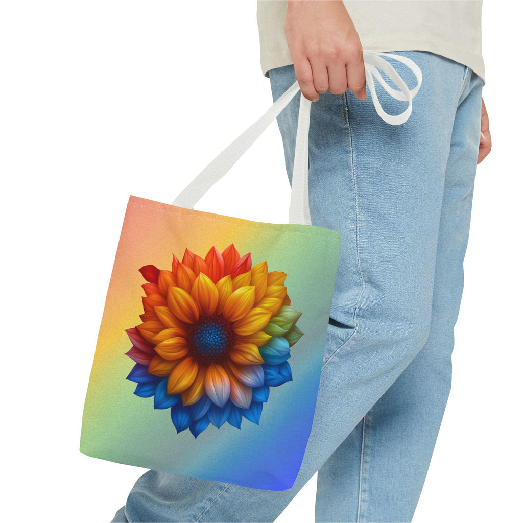 Vibrant Sunflower Rainbow Tote: Eco-Friendly Floral Market Bag for Nature Lovers & Beach Trips