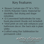 Vintage-Inspired Floral Shower Curtain: Warm Autumn Botanicals on Dusty Blue Background