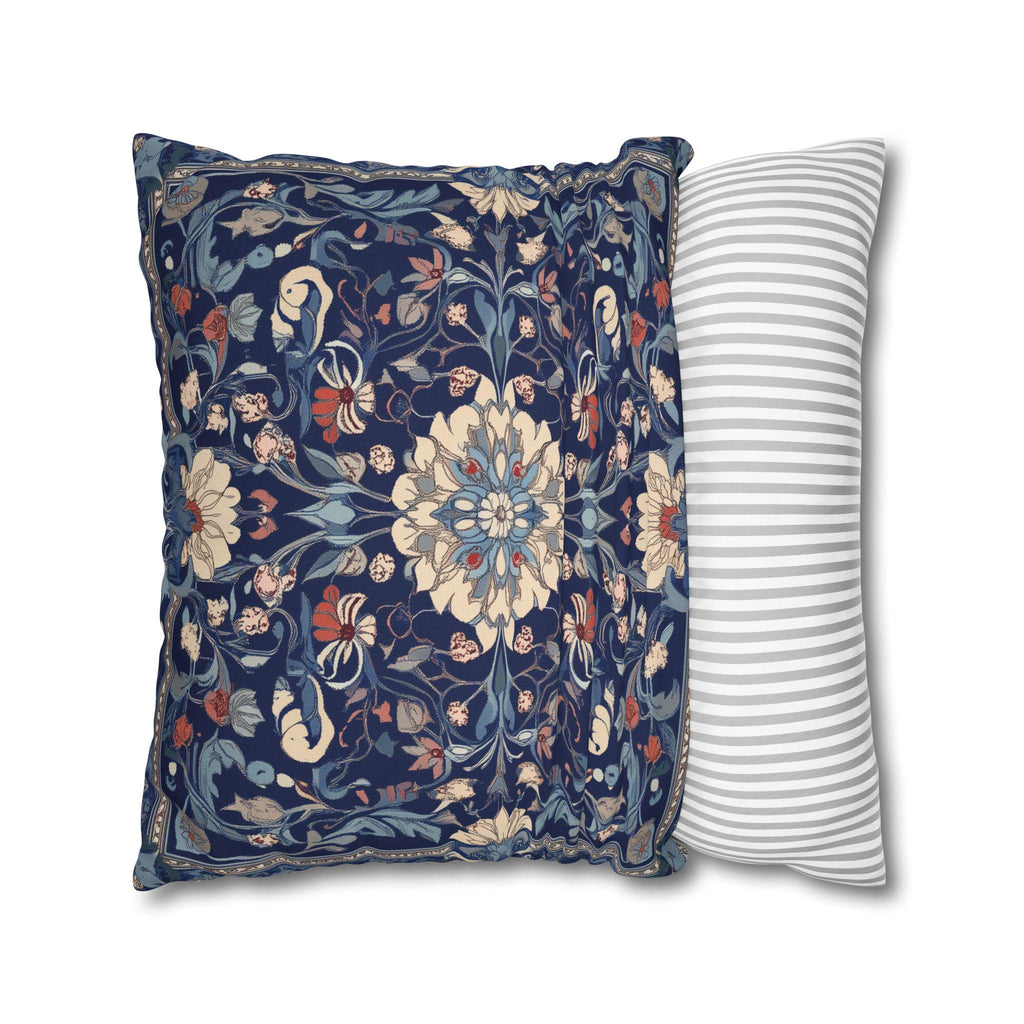 Elegant Navy Blue Floral Medallion Pillowcase: William Morris Inspired Persian Tribal Motifs Decorative Cover
