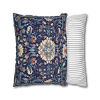 Elegant Navy Blue Floral Medallion Pillowcase: William Morris Inspired Persian Tribal Motifs Decorative Cover