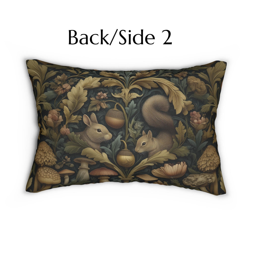 William Morris Woodland Forest Lumbar Pillow: Squirrel & Rabbit Tapestry-Style