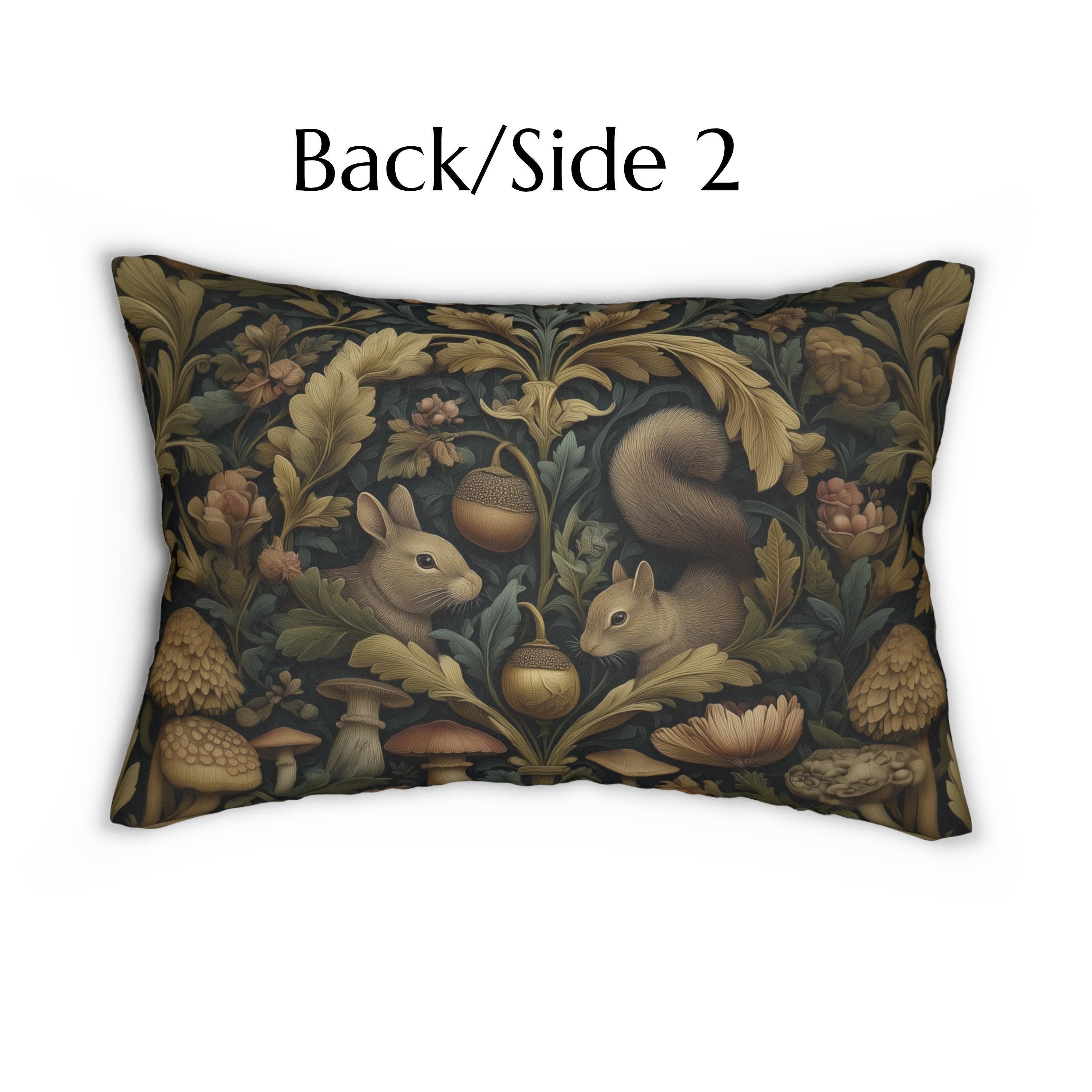 William Morris Woodland Forest Lumbar Pillow: Squirrel & Rabbit Tapestry-Style