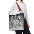Elegant Snowflake Tote Bag, Silver & Blue Polyester Canvas