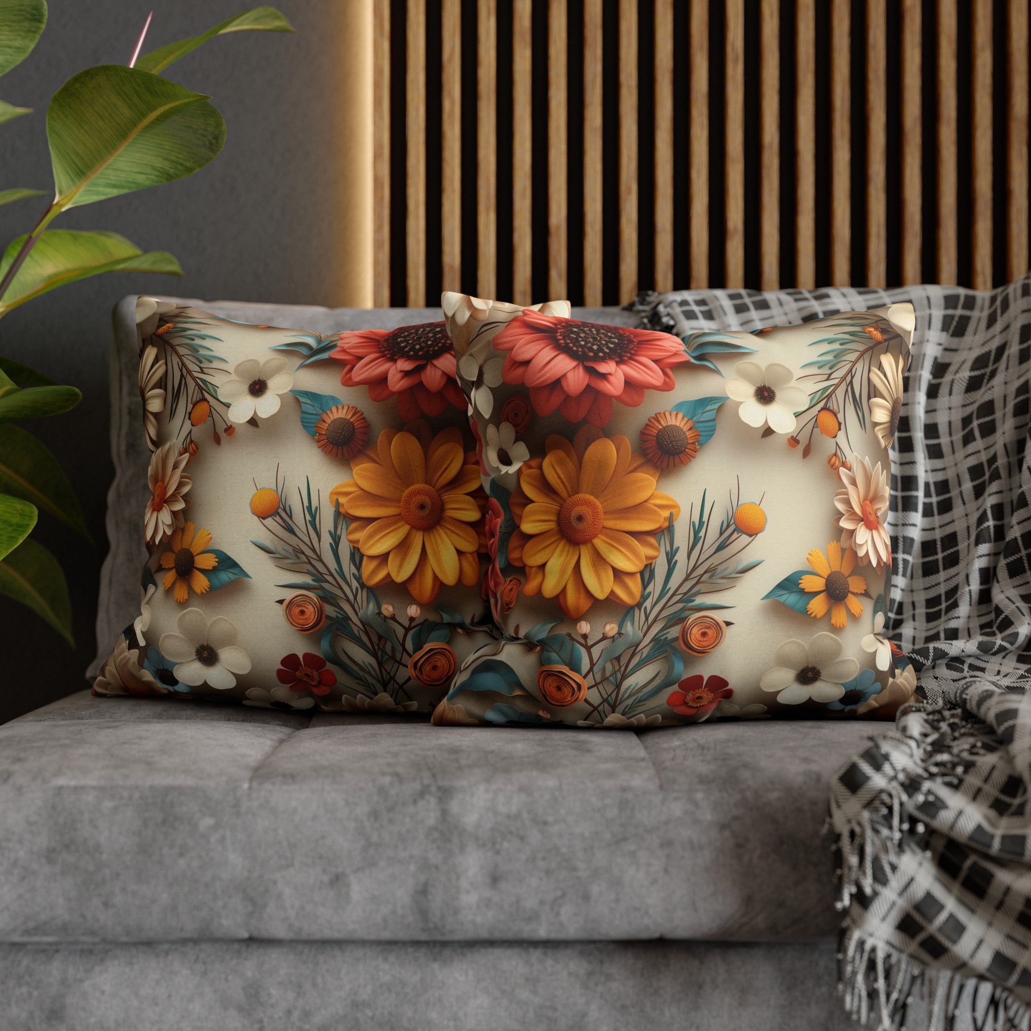 William Morris Floral Pillow Cover, Vibrant Warm Tones Print