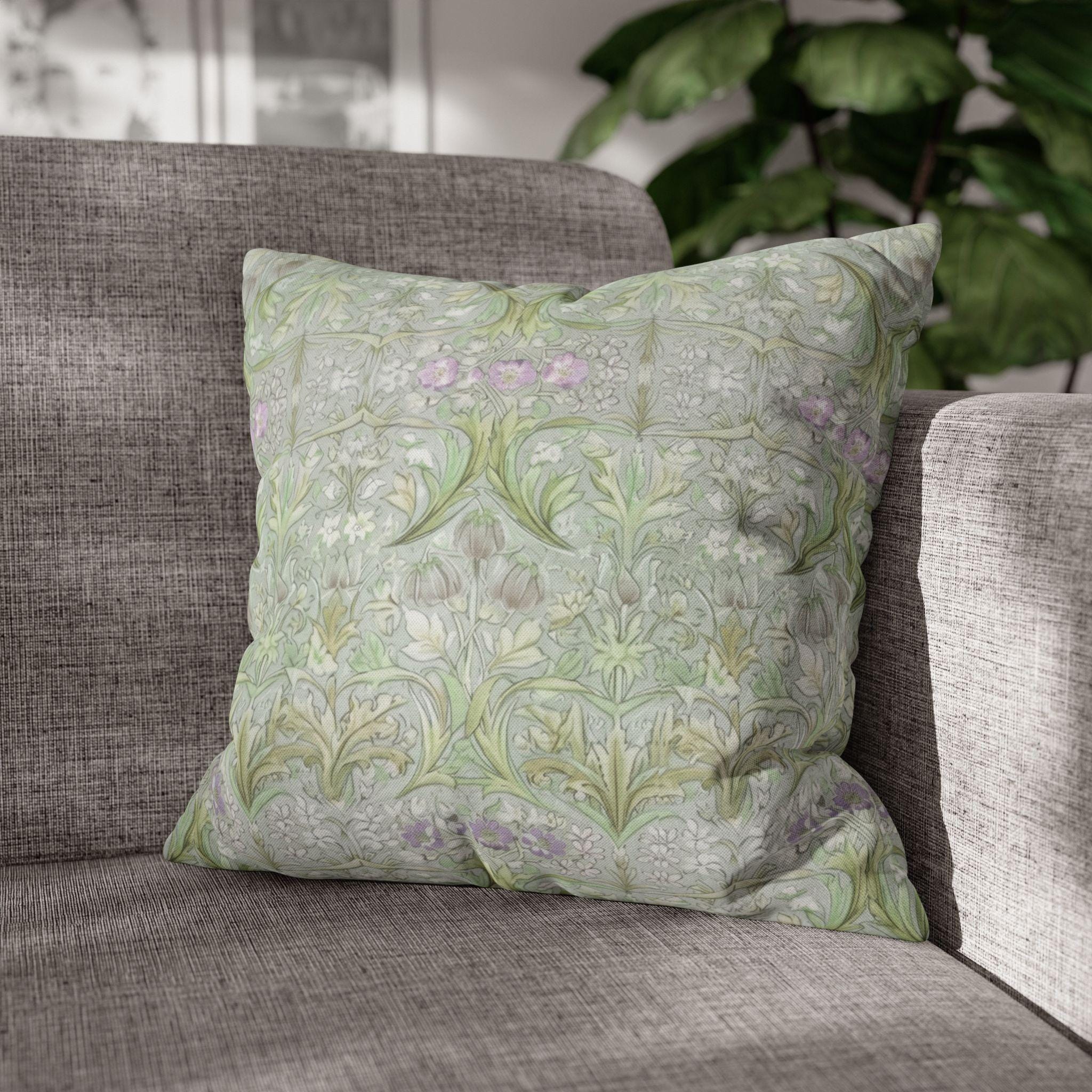 William Morris inspired Throw Pillow Cover: Soft Sage Botanical with Muted Lavender