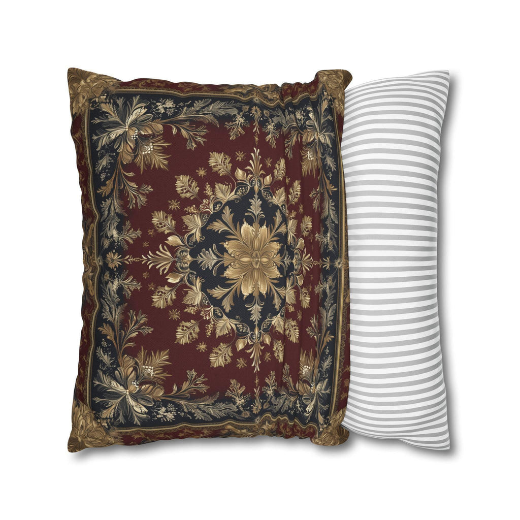 Vintage Inspired Pillow Cover: Gold Floral Burgundy Cushion