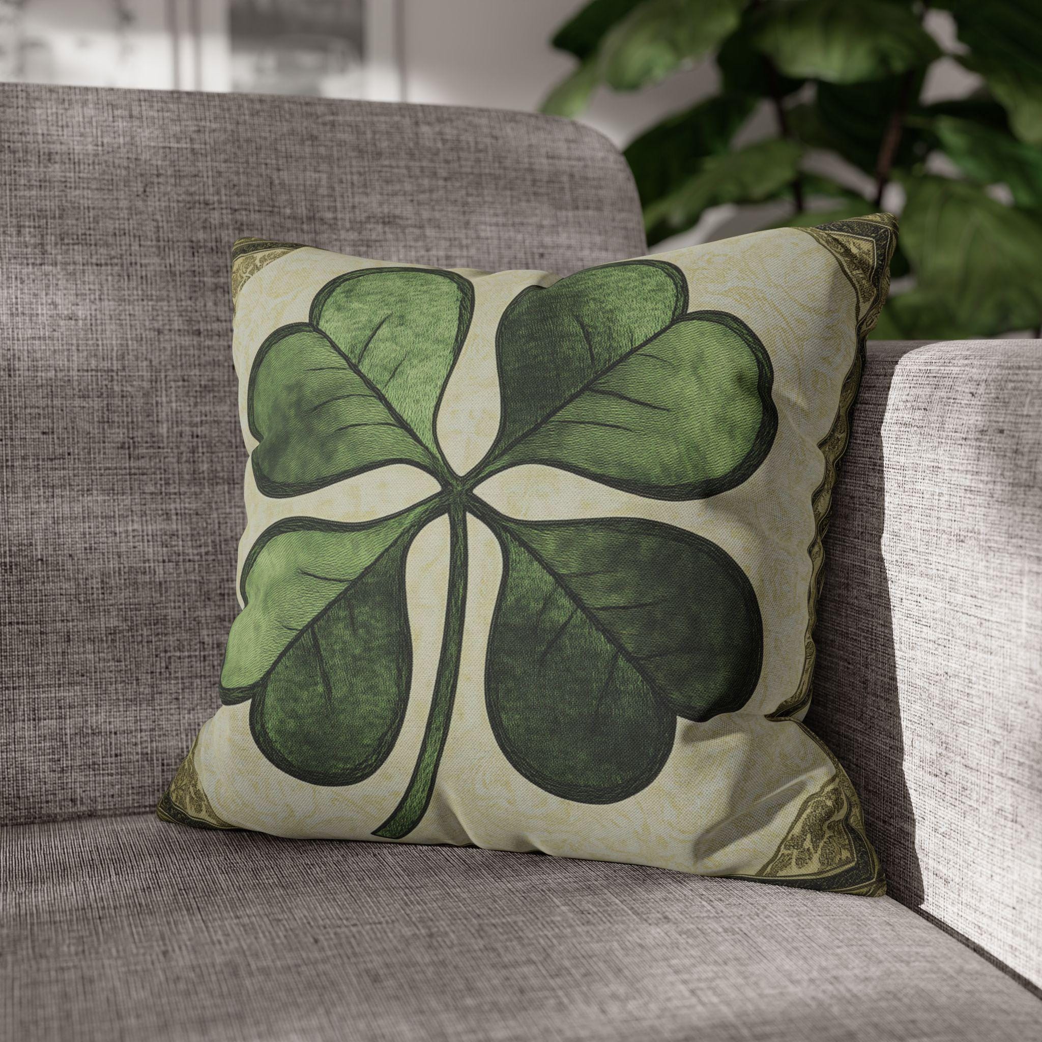 Vintage Style Four-Leaf Clover Pillowcase: St. Patrick's Day Victorian Shamrock Cushion Cover