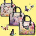 Butterfly Floral Vegan Leather Handbag: Spring Shoulder Satchel with Strap for Women