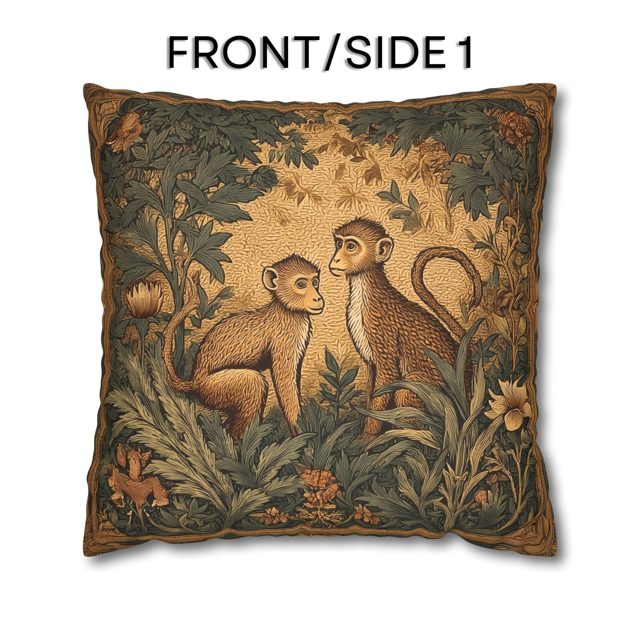 William Morris Style Throw Pillow Cover:  Monkey Jungle Botanical Design