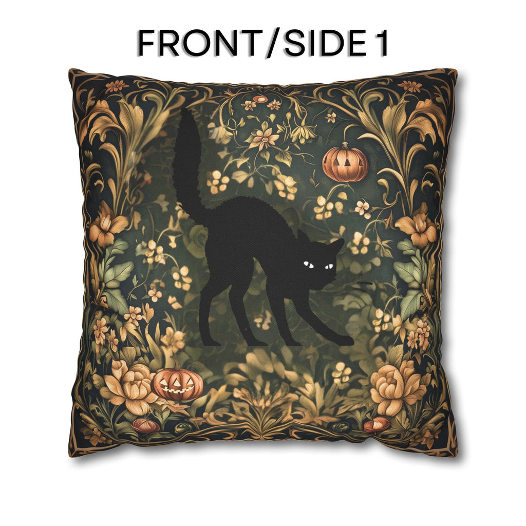 William Morris Inspired Fall Pillow Cover: Black Cat Halloween Botanical Decor