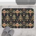 Christmas Tree Bath Mat: Luxe Gold Red & Green on Deep Charcoal Holiday Bath Decor