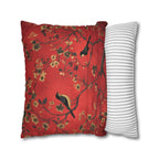 Chinoiserie Bird Pillow Cover: Crimson Floral Accent Cushion