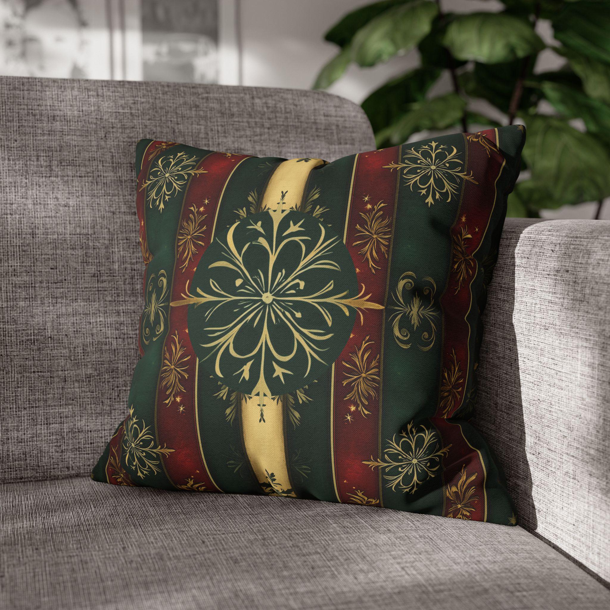 Snowflake Christmas Pillow Cover: Red Green Gold Elegant Home Accent