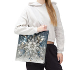 Elegant Snowflake Tote Bag, Silver & Blue Polyester Canvas