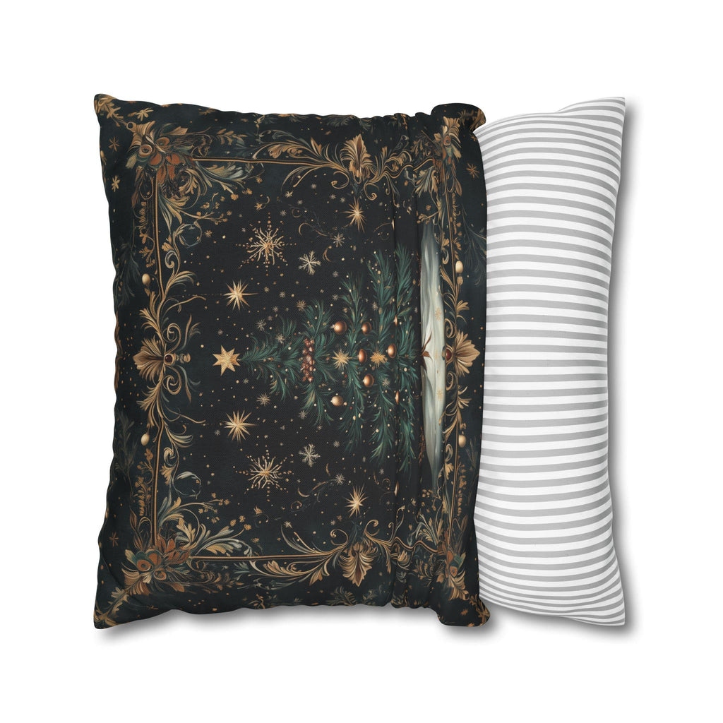 Victorian Christmas Tree Pillow Cover: Gold Filigree & Midnight Black Holiday Decor