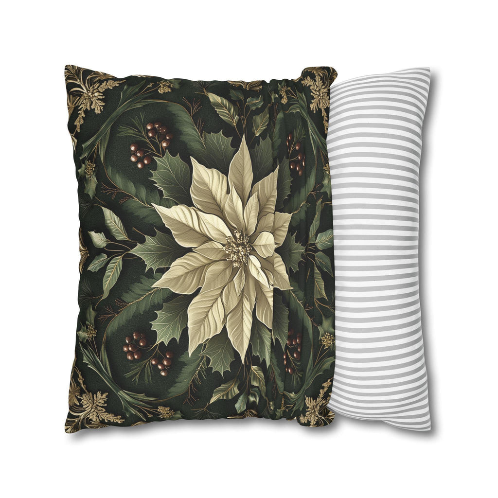 Festive Poinsettia Square Pillow Cover: Elegant Christmas Home Decor for Winter Comfort