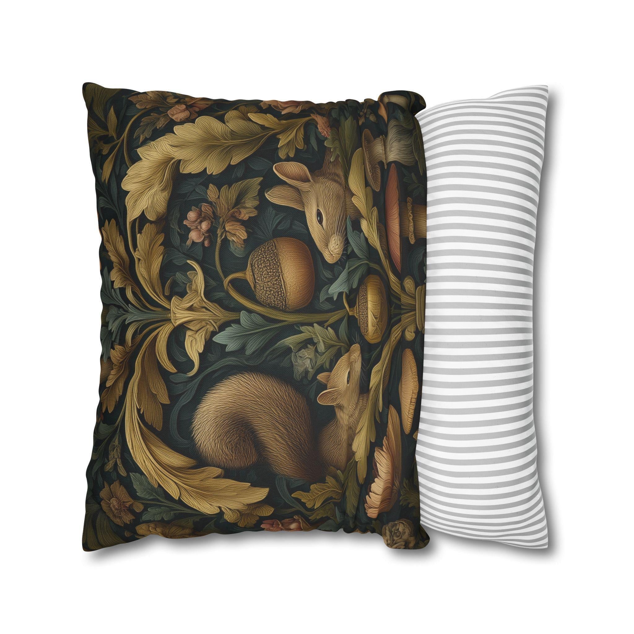 William Morris Woodland Forest Pillow Cover: Squirrel & Rabbit Tapestry-Style Cushion Case