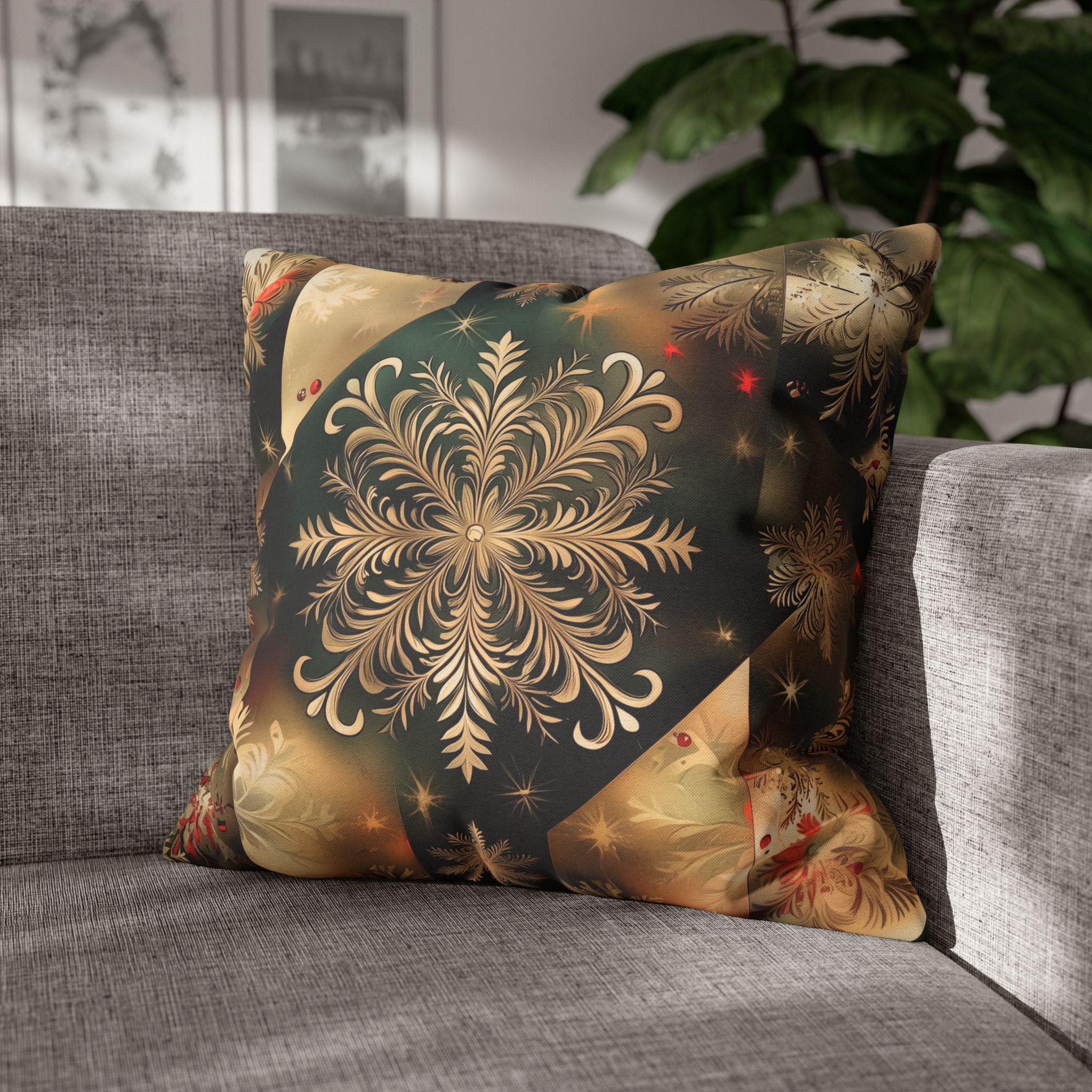 Christmas Snowflake Pillow Cover, Elegant Green and Gold Pillowcase, Luxury Home Accent