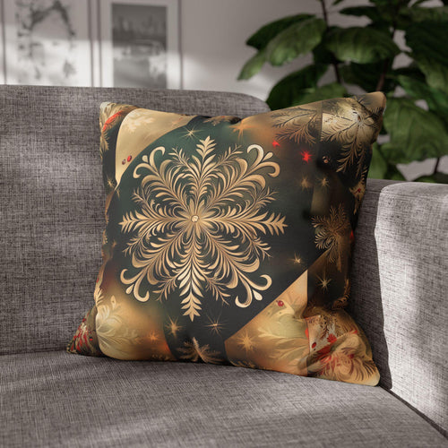 Christmas Snowflake Pillow Cover, Elegant Green and Gold Pillowcase, Luxury Home Accent