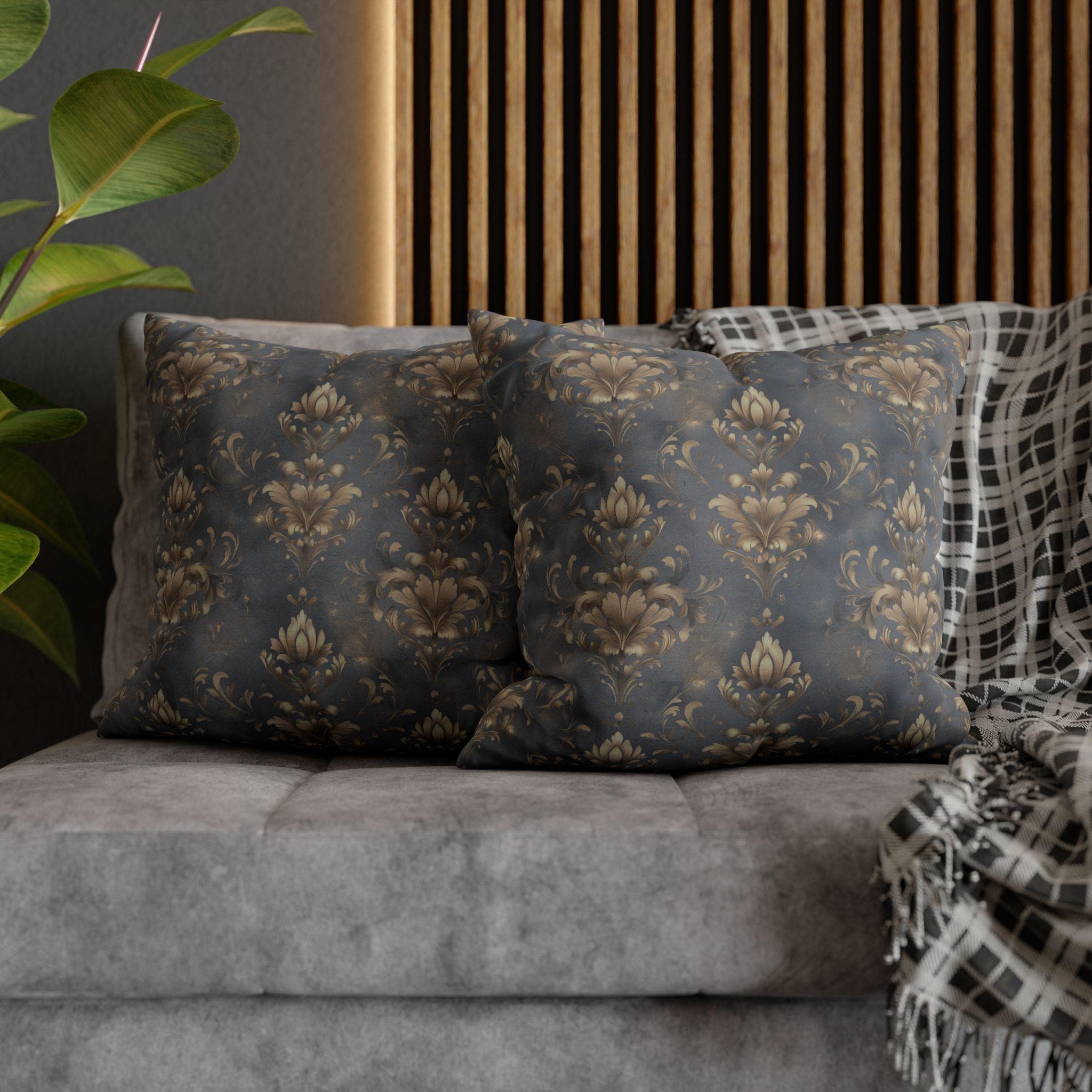 Damask Pillow Cover: Golden Floral Motifs, Vintage Style Home Decor