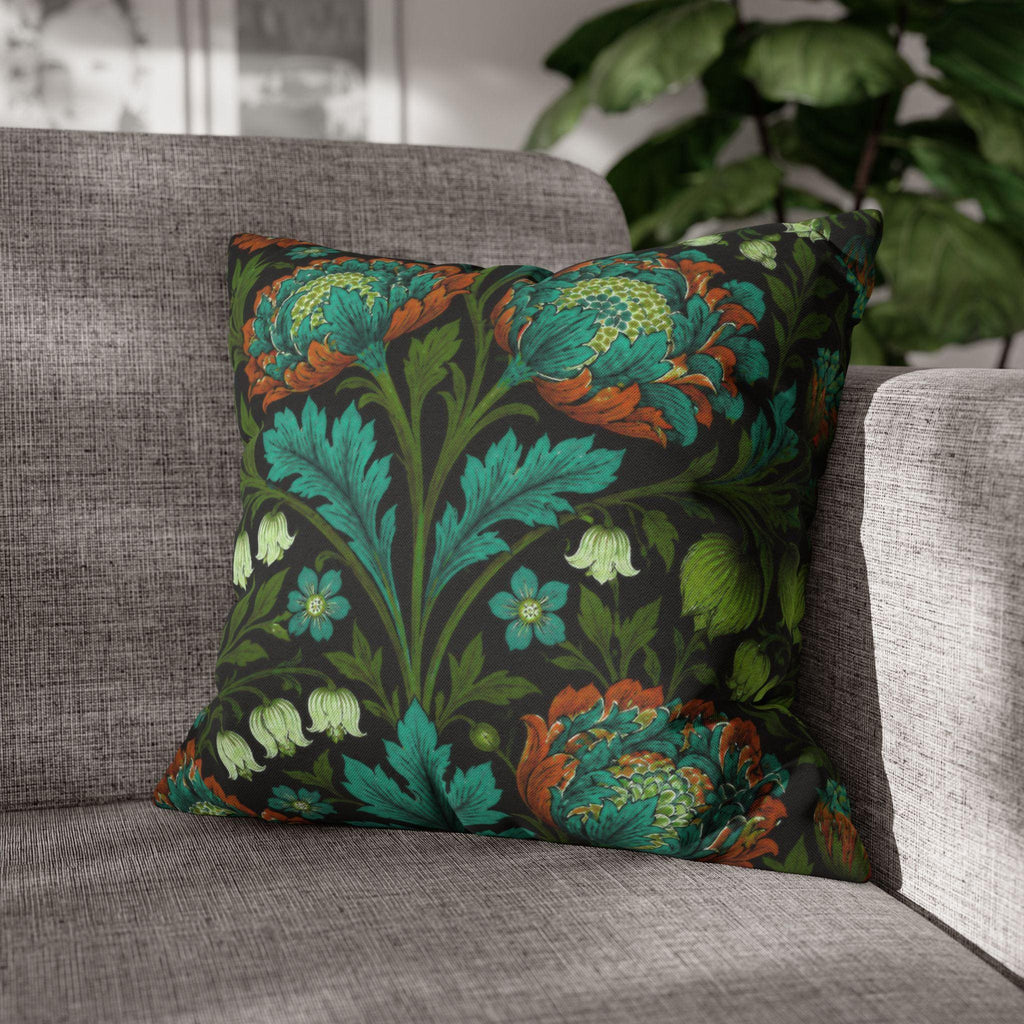 William Morris Style Throw Pillow Cover: Moody Teal Blue, Burnt Orange, & Deep Olive