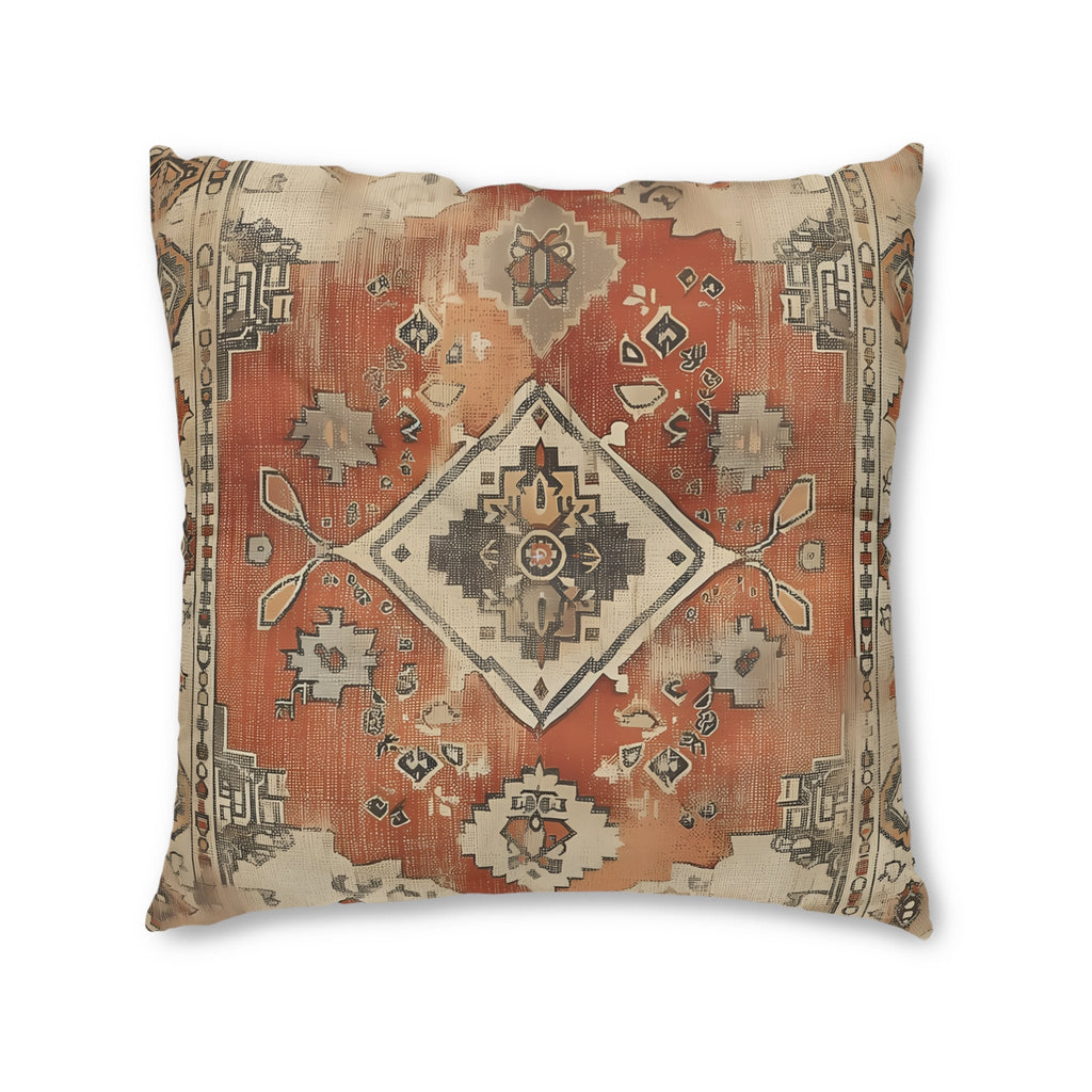 Persian Tribal Diamond Medallion Tufted Floor Cushion - Antique Tapestry Design Earth Tone Seating