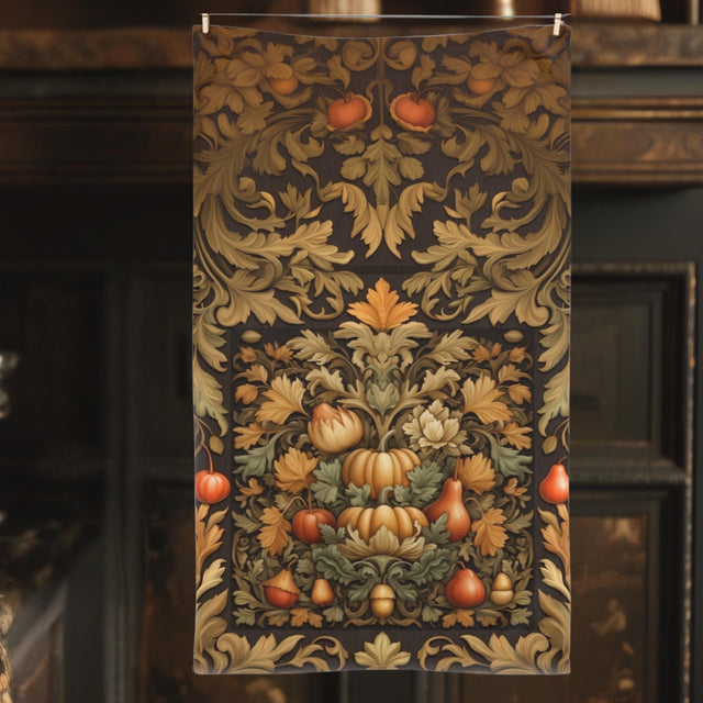 William Morris Inspired Autumn Harvest Hand Towel: Charcoal Amber Olive