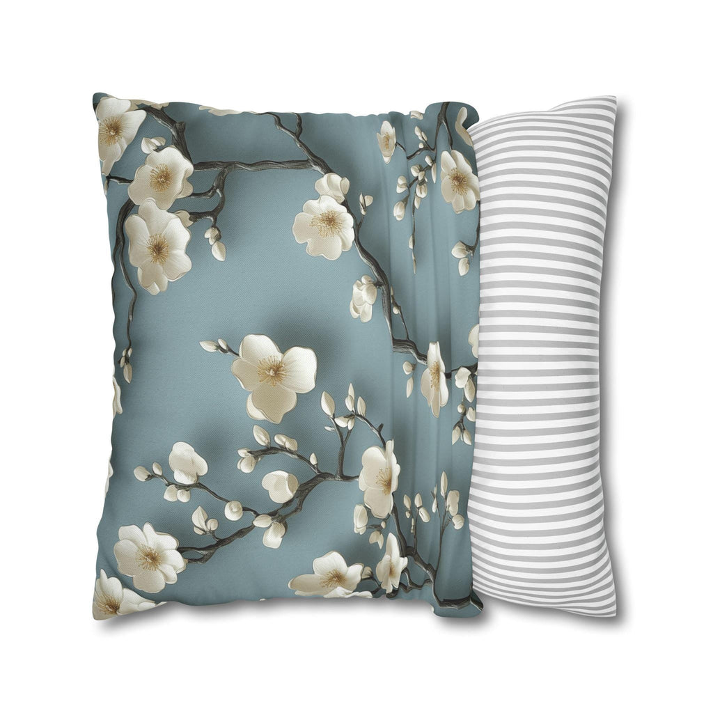 Elegant Chinoiserie Pillowcase: Blue-Teal Gradient Cherry Blossom Design for Home Decor
