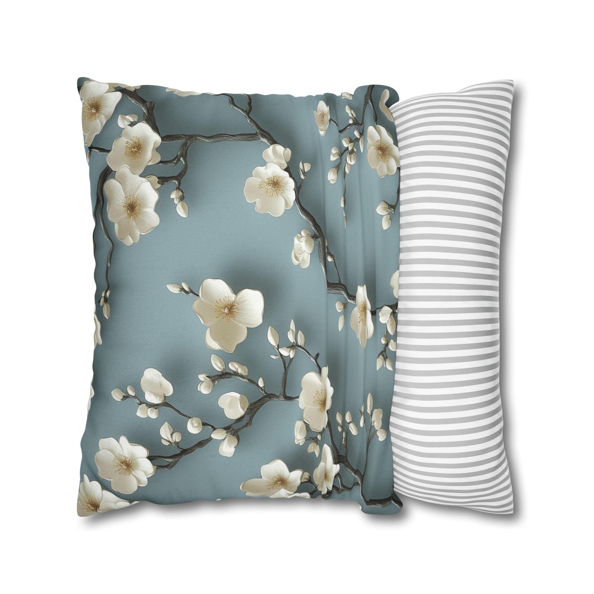 Elegant Chinoiserie Pillowcase: Blue-Teal Gradient Cherry Blossom Design for Home Decor
