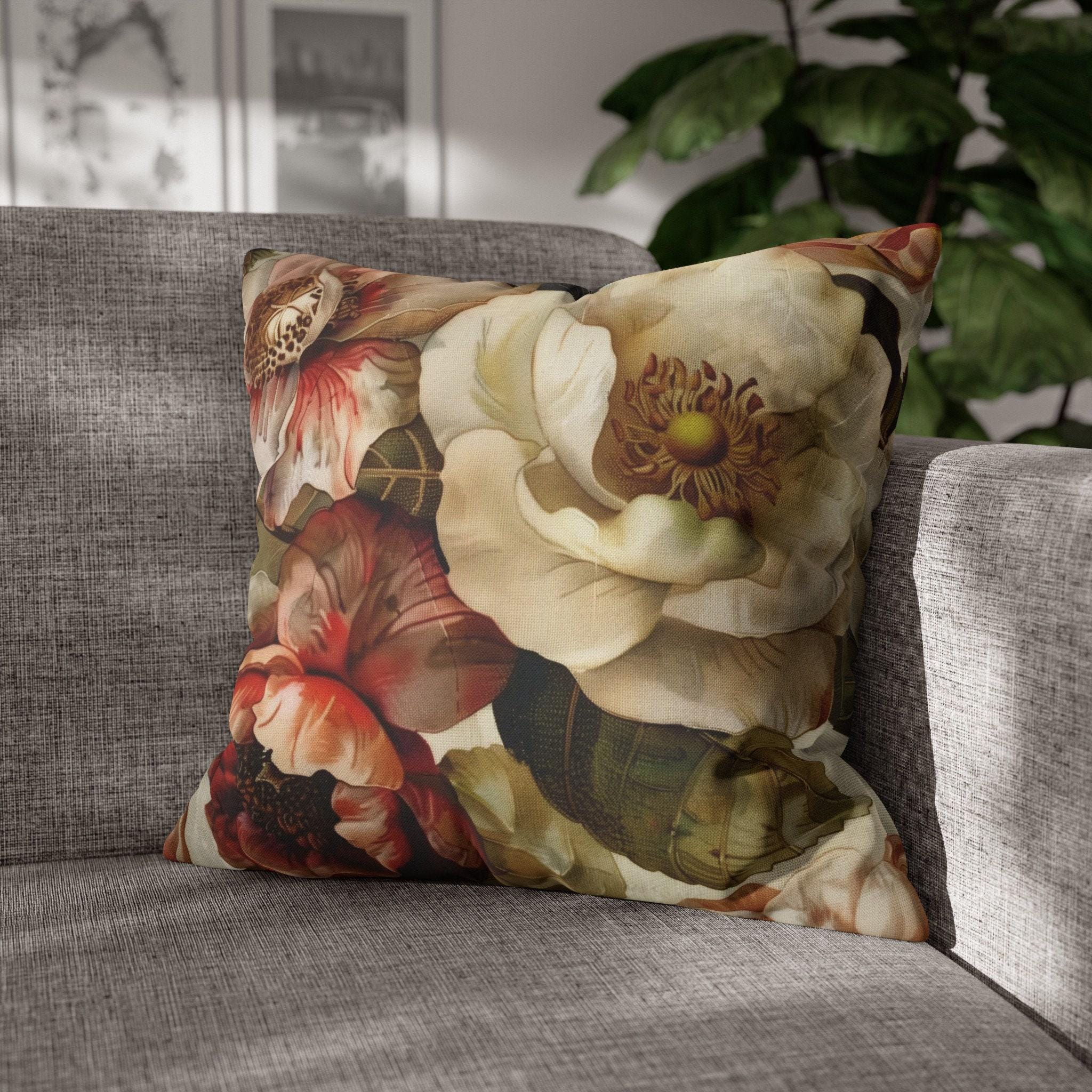 Classic Floral Accent Pillow Cover Rich Warm Tones Nature-Inspired Home Decor