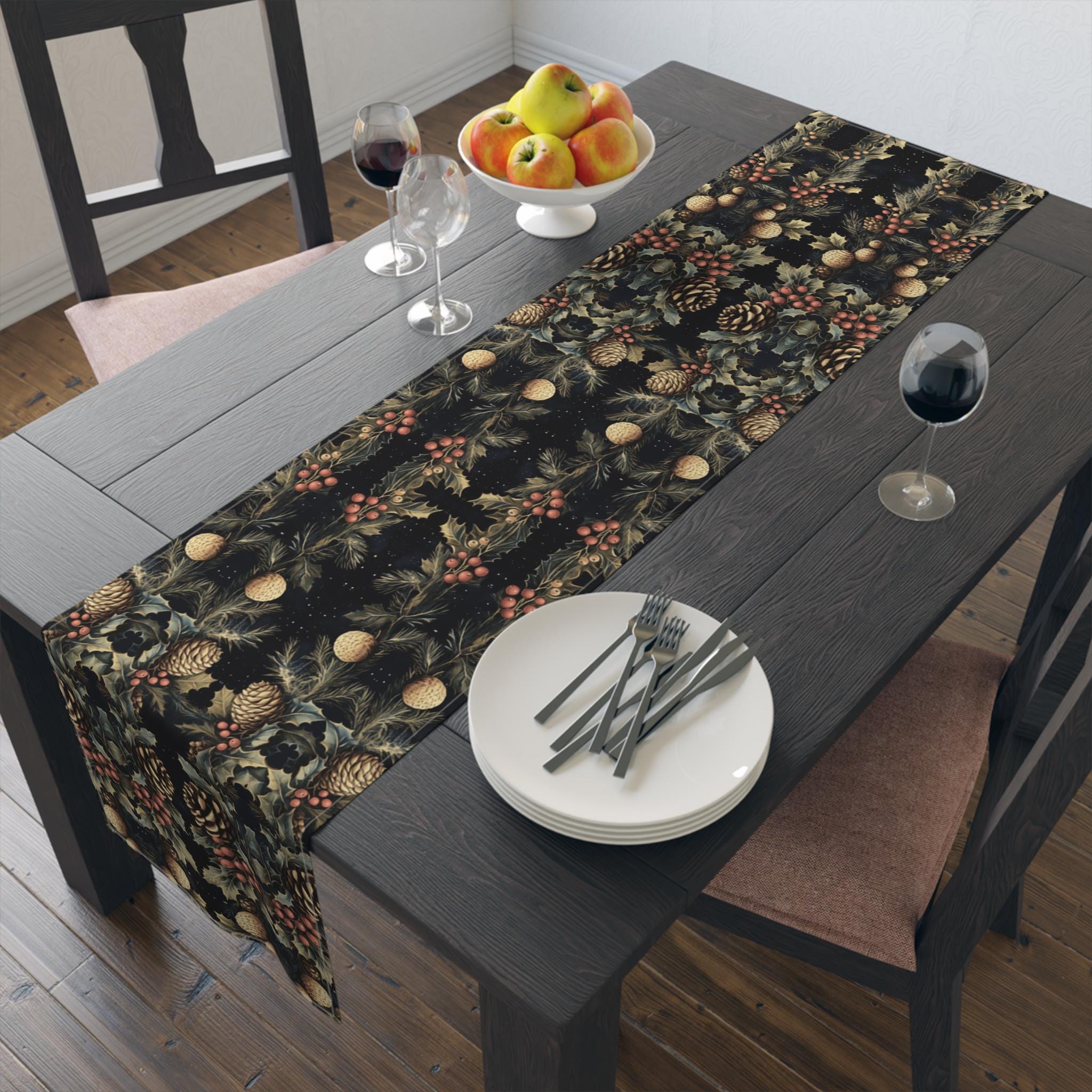 Festive Pinecone Table Runner: Rustic Woodland Christmas Decor for Holiday Dining