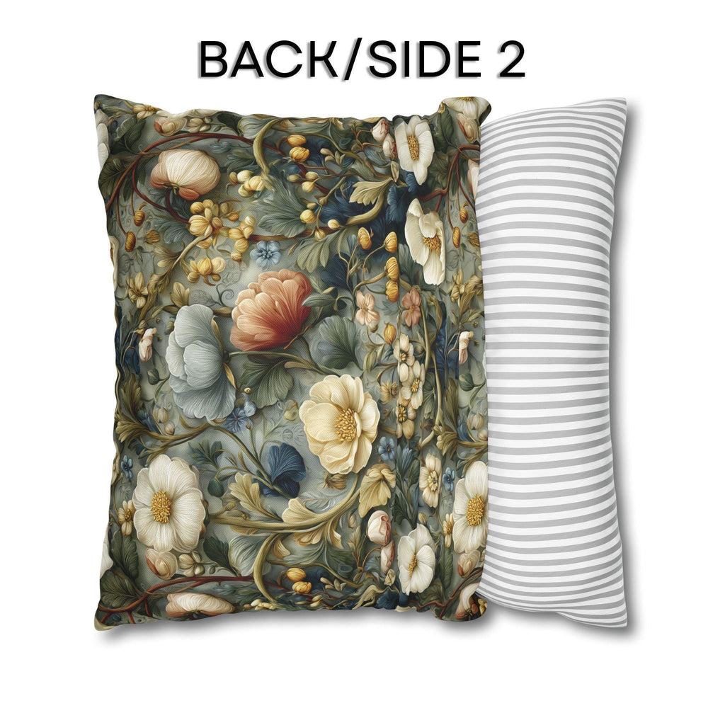 Vintage Style Meadow Garden Pillow Cover: Soft Sage Ivory & Lilac Botanical Floral