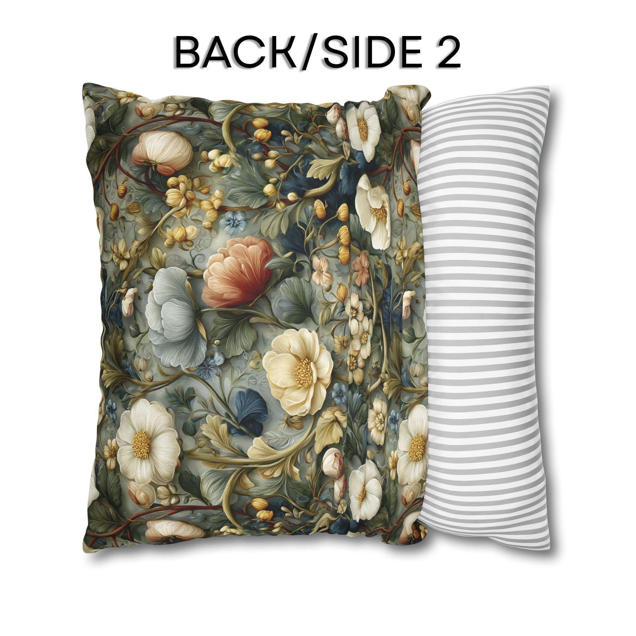 Vintage Style Meadow Garden Pillow Cover: Soft Sage Ivory & Lilac Botanical Floral