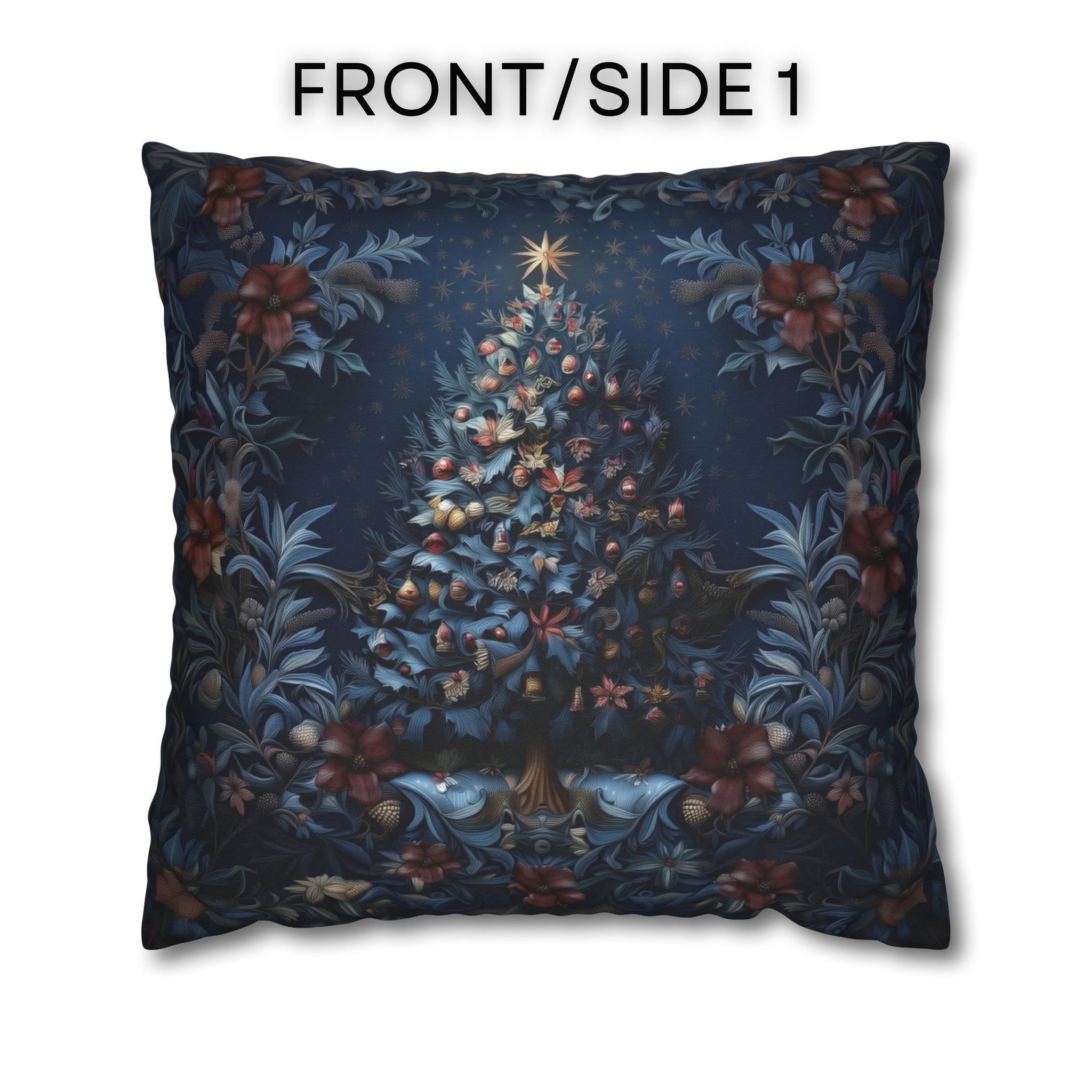 William Morris Christmas Tree Pillow Cover: Navy Vintage Style Holiday Decor