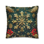 Holiday Snowflake Square  Pillowcase, Elegant Christmas Decor, Luxury Green & Gold Pillow Sham