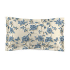 Blue Floral Chinoiserie Microfiber Pillow Sham, Cream Background, Stylized Peonies Design