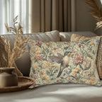 William Morris Inspired Hummingbird Tapestry Lumbar Pillow - Botanical Arts & Crafts Floral Cushion