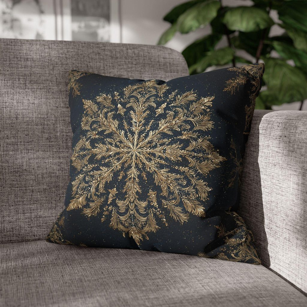 Navy & Gold Christmas Snowflake Pillow Cover: Square Polyester, 14-20 Inches