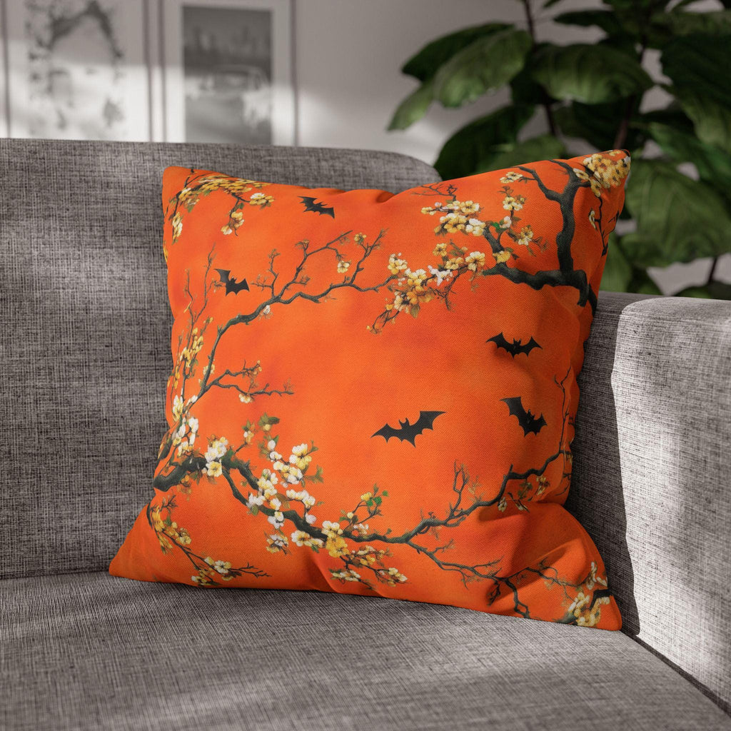 Halloween Chinoiserie Pillow Cover: Bright Orange Five Bats Decor
