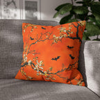 Halloween Chinoiserie Pillow Cover: Bright Orange Five Bats Decor