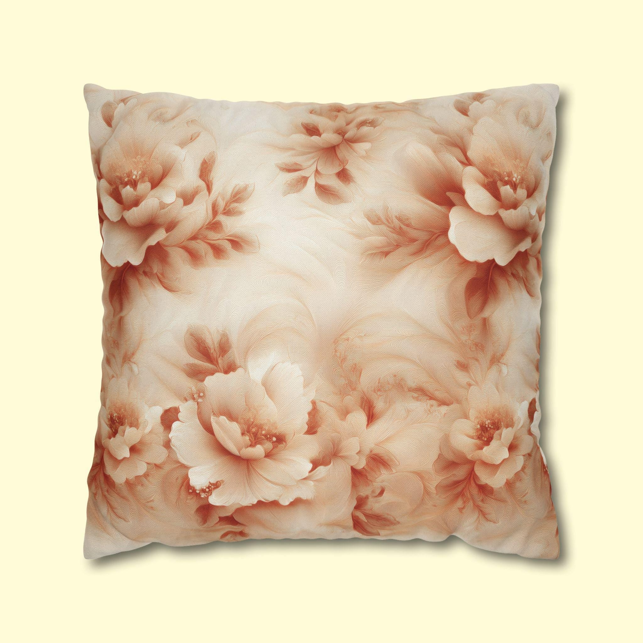 Peach Floral Pillow Cover: Romantic Botanical Home Decor