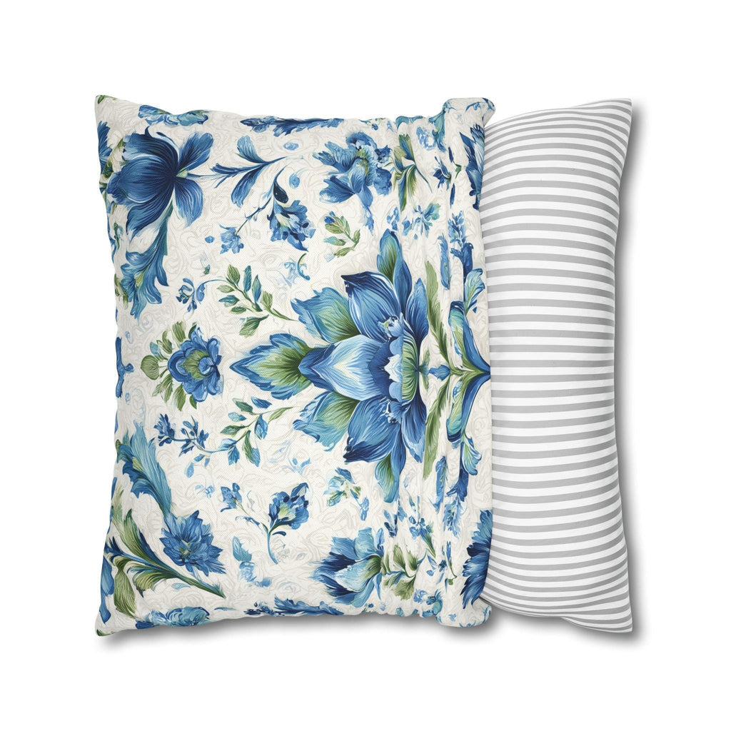 Jacobean Floral Pillow Cover: Blue-Green Botanical Cushion Cover with Modern Traditional Fusion Design